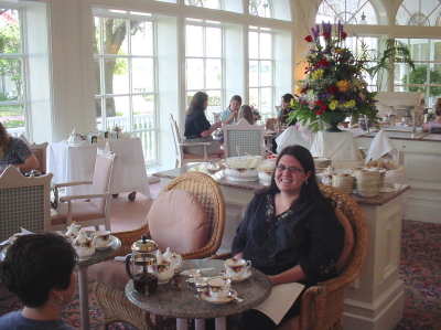 Alison and Carol at tea