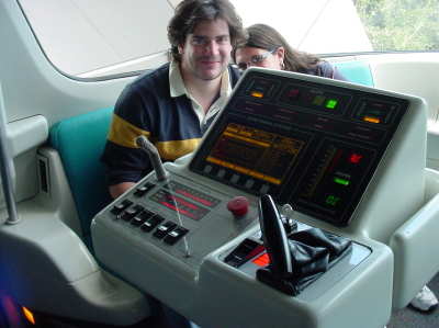 Alison and Noah in Monorail cockpit